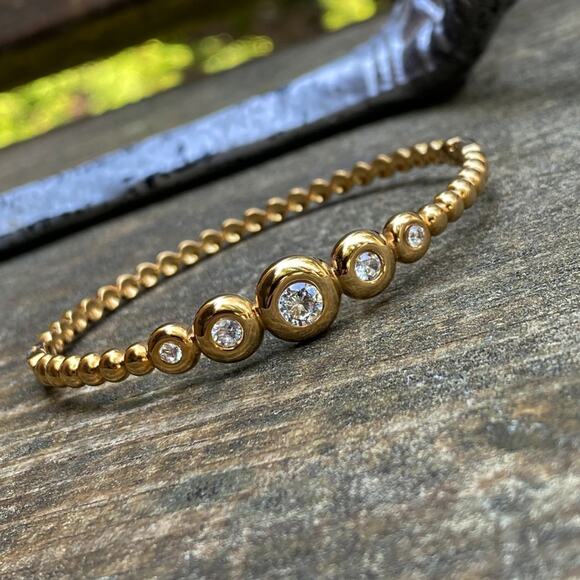 NEW Gold Beaded Bangle Bracelet with Crystal Accents - Picture 10 of 10